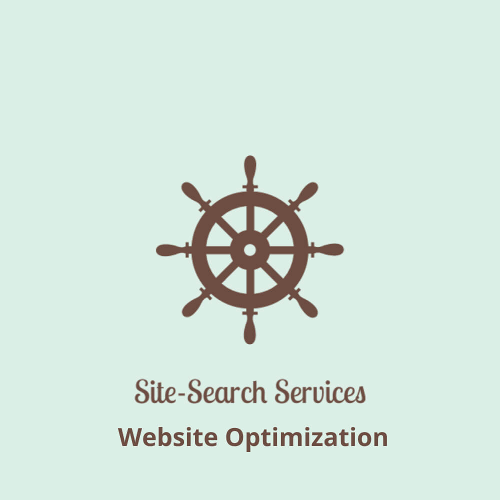 Ship's Helm with my logo and tagline that say Site-Search Services and Website Optimization