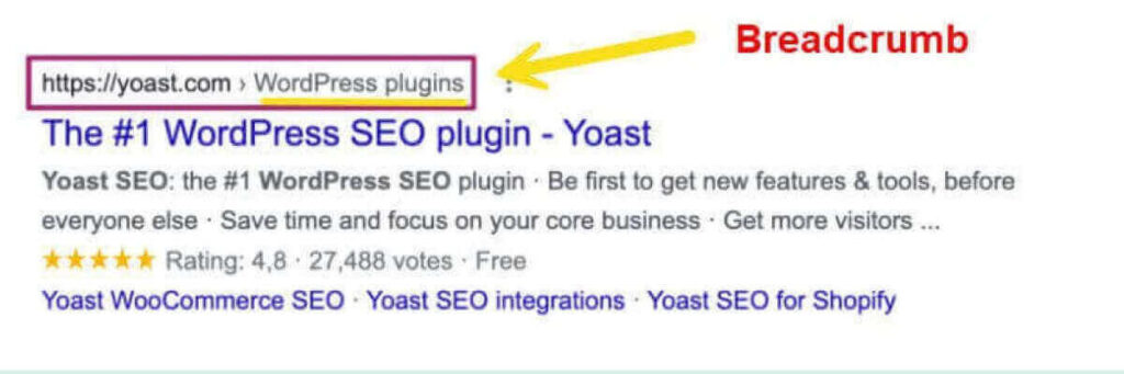 Screenshot of Yoast Breadcrumb Example which are search-engine-friendly