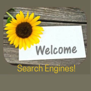 A Welcome Search Engine sign adorned with a sunflower